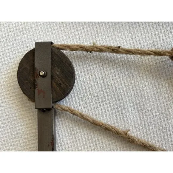 Pulley Mounting Brackets With Hook Rustic Vintage Inspired Metal Wood Twine Set - Picture 9 of 10